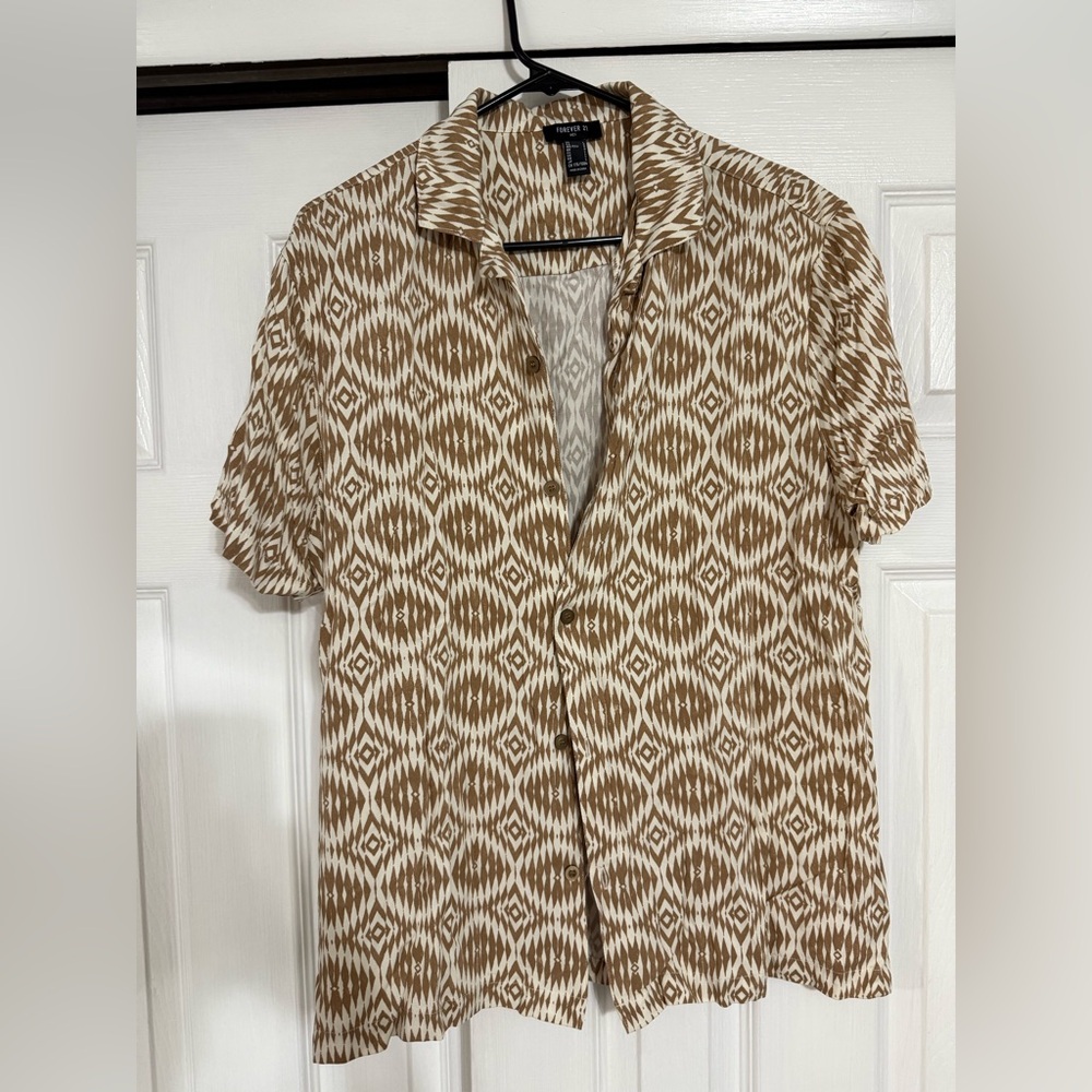 Forever 21 Brown and White Casual Button Down Shirt